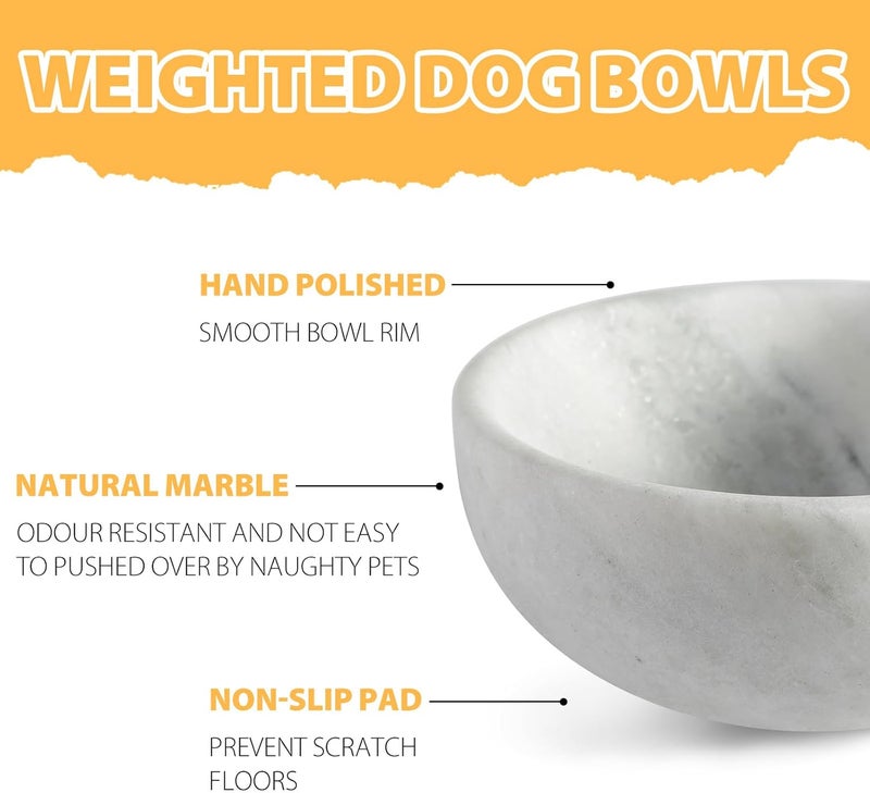 karibiber White Dog Bowl, Marble Dog Food Bowl, Non-Slip Stone Dogs Water Bowl Large, Non-Tipping Heavy Duty Pet Bowl for Large Dogs, African Natural Marble, Holds 4.6Cups(7.5lbs) - Image 2